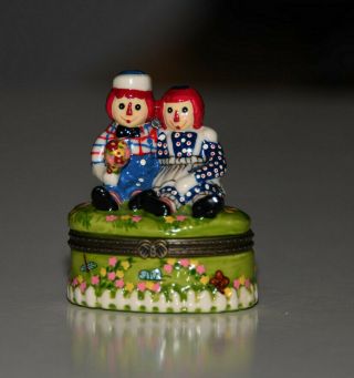 Raggedy Ann And Andy Trinket Box Vintage Ceramic Porcelain (rf828)