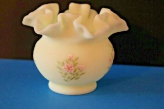 Vintage And Rare Fenton Ruffled Candy Dish Hand Painted By M.  Dickinson