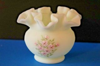 Vintage and Rare Fenton Ruffled Candy Dish Hand Painted by M.  Dickinson 2