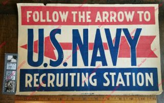 Rare 1928 U.  S.  Navy Recruiting Poster Bedford Ma Follow The Arrow Recruiting