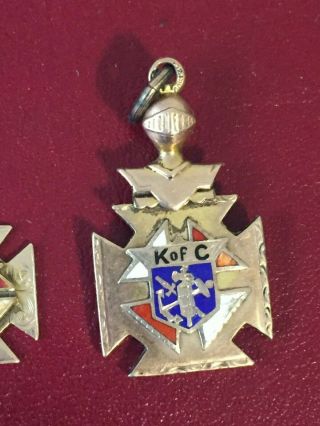 2 Antique Knights of Columbus Gold Filled Enamel Watch Fob Pendants 1896 3