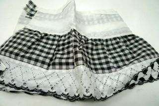 Vintage 1960s 10 " By 52 " Valance Black White Checkered Ruffle Look Curtain