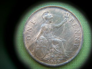 1919,  King George V,  Penny Uncirculated With Lustre.  Rare Cracked Obverse Die