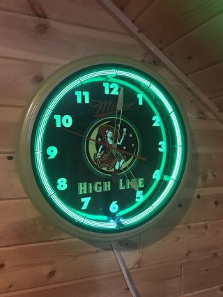 Rare Miller High Life Lady On The Moon 20” Neon Clock,  Image Time Inc.  Sign