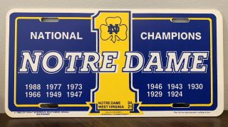 Rare Vintage Notre Dame Football National Championship License Plate