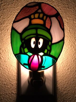 Vtg Rare 1996 Warner Bros Marvin The Martian Handmade Stained Glass Night Light