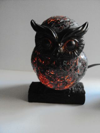 Owl Night Light Lamp Bronze Metal 7 " Stained Glass Crackle Mosaic