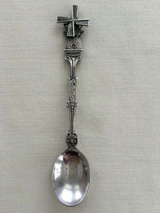 Vintage Holland 900 Sterling Silver Souvenir Movable Windmill Spoon
