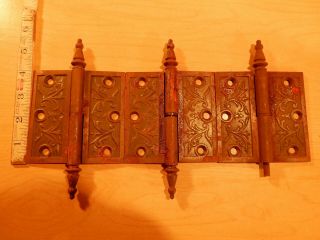 Antique Hinges Cast Iron 4 X 4 Ins.  Finial Pin Victorian Eastlake Ornate Floral