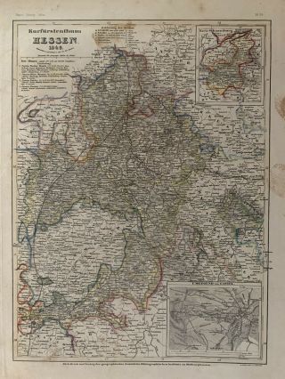 1849 Hesse Germany Antique Hand Coloured Map By Joseph Meyer