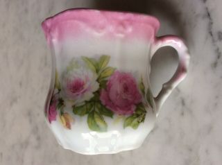 Antique Vintage Victorian Porcelain Mustache Shaving Cup Mug Pink Roses Unmarked