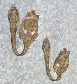 Antique French Gilt Bronze Pair Curtain Hold Backs 19th Century Stamped Tiebacks