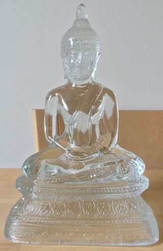 Unusual Antique 8 " Pressed Moulded Glass Tibetan Chinese Buddha