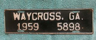 Rare Vintage 1959 Waycross Georgia City License Plate Tag 5698 White On Black