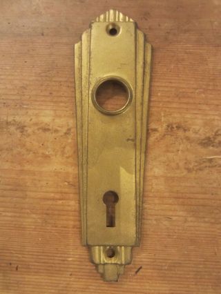 Vintage Old Gold Metal Art Deco Bezeled Door Knob Back Plate 6 " Tall