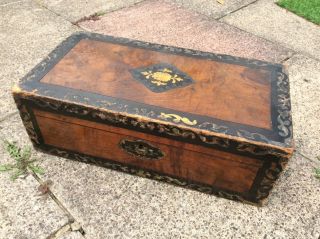 Antique Wooden Inlaid Tunbridge Writing Slope Box With Inkwell Restoration