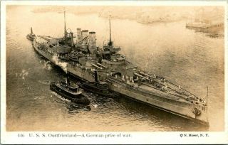 Antique Rppc Postcard Wwi Uss Oustfriesland " German Prize Of War " Moser Rare