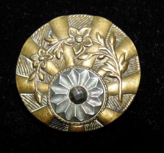 Medium Antique Brass & Pewter Floral Paris Back French Tight Button 1909