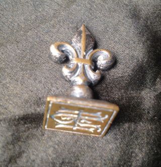 Antique French Silver Plated Bronze Fleur De Lys Wax Seal Initials Victorian