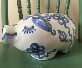 Rare Vintage M.  A.  Hadley Hand Painted Piggy Bank Flowers Stoneware Pottery