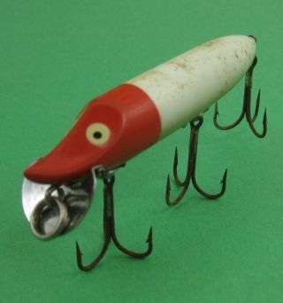 Vintage Heddon Vamp Spook Red Head And White Old Fishing Lure 4 - 1/4 " Plastic