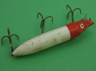 Vintage Heddon Vamp Spook Red Head and White Old Fishing Lure 4 - 1/4 