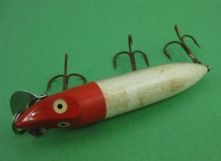 Vintage Heddon Vamp Spook Red Head and White Old Fishing Lure 4 - 1/4 