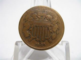 Very Rare 1864 2 Cent Civil War Era Coin Very Fine Nfm888