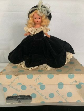 Vintage Nancy Ann Storybook Doll 6” Bisque Frozen Leg Blonde Black Velvet Dress