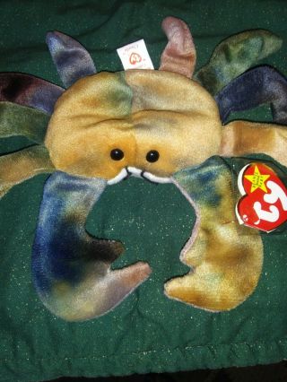 Ty Beanie Babies Rare Retired Claude The Crab.  Multi Color