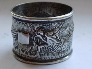 Antique Chinese Export Silver Napkin Ring Dragon & Shield Decorated 17.  5 Grams