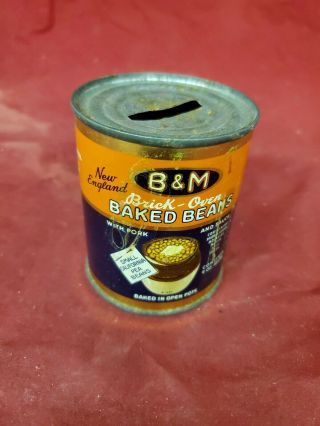 Vtg B&m Brick Oven Baked Beans Rare England Tin Can Coin Bank (j2)