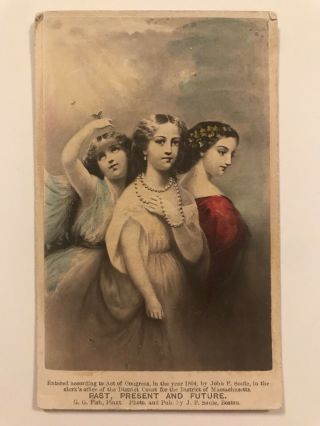 Rare Antique Hand Tinted Cdv Photo Insert Of Girls Past Present And Future
