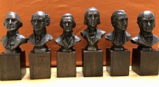 Rare Set - 6 Presidential Bronze Busts Franklin 1977 - 1st Six Presidents A,