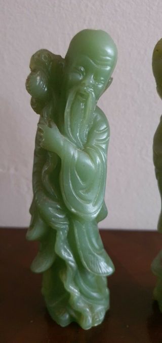 CHINESE CARVED GREEN JADE FIGURES OF A LADY & A MONK 2