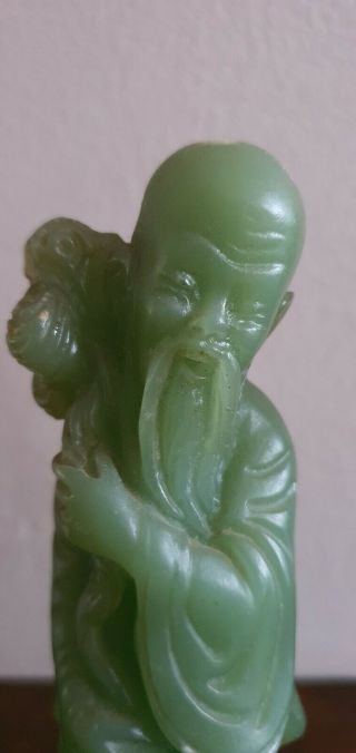 CHINESE CARVED GREEN JADE FIGURES OF A LADY & A MONK 3