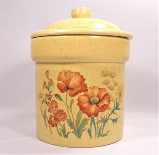 Rare Vintage Treasure Craft Small Wildflower Poppies Yellow Canister With Lid