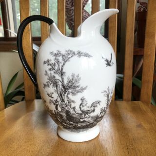 Aux Au Provence Black & White Toile Country Rooster Water Pitcher Farmhouse Rare
