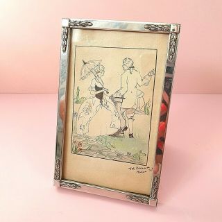 Staybrite England Silver Art Deco Picture Frame Hand - Painted T.  M.  Brown 5.  5 X 3.  5