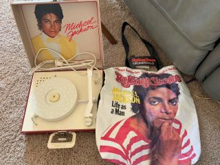 Rare Michael Jackson Record Player With Rolling Stone Tote Bag