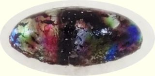 Antique Leo Popper Glass Button Oval Black Rainbow Foil 1/2 " Long Lava Ra