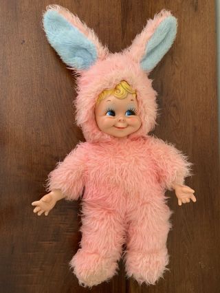 Rushton Cute Rubber Face Rabbit Baby Doll In Pink - Vintage Rare 24”