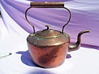 Large Antique Victorian Solid Copper Kettle With Swan Neck Spout (unpolished)