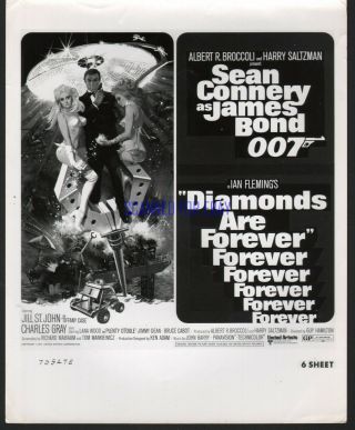 James Bond Diamonds Are Forever Sean Connery Rare 1971 U.  S.  Art Still