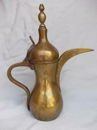 814 / Good Sized Signed Antique Saudi Arabian Brass Dallah Coffee Pot