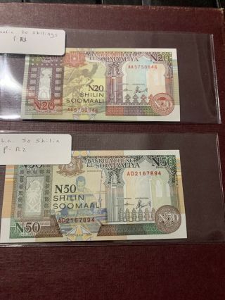 Somalia 20 50 Shillin P R1 R2 1991 Rare Mn Forces Unc Emergency Money Bill