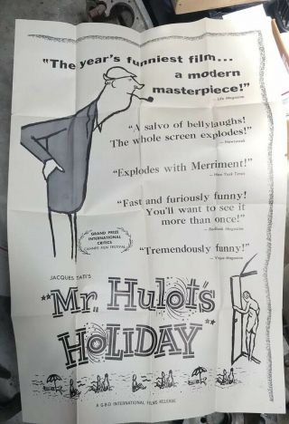 Rare 1953 Mr.  Hulot’s Holiday 27x41” Movie Theater Poster Xlnt Cond
