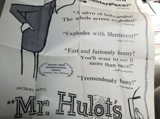 rare 1953 Mr.  Hulot’s Holiday 27x41” movie theater poster xlnt cond 3