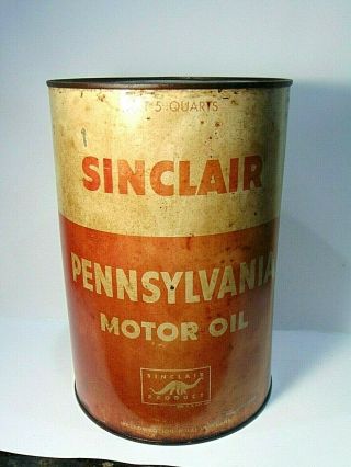 Rare Vintage Sinclair Pennsylvania Motor Oil 5 Quart Can Tin Dino Dinosaur $9.  95