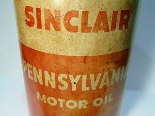 RARE vintage SINCLAIR PENNSYLVANIA MOTOR OIL 5 QUART CAN tin DINO DINOSAUR $9.  95 2